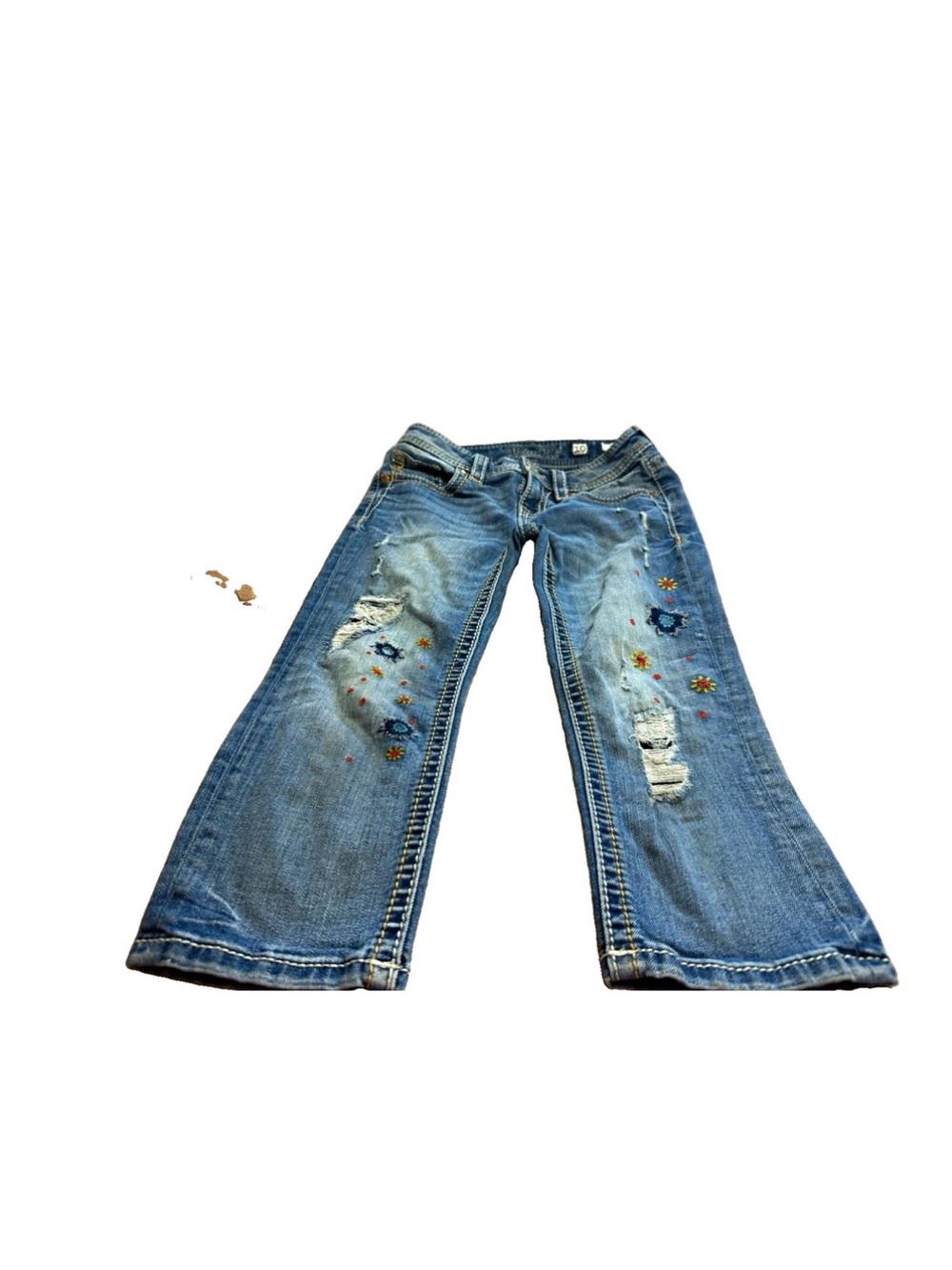 Miss Me Girls Blue Medium Wash Denim Capri Jeans Embroidered Size 10 26x18